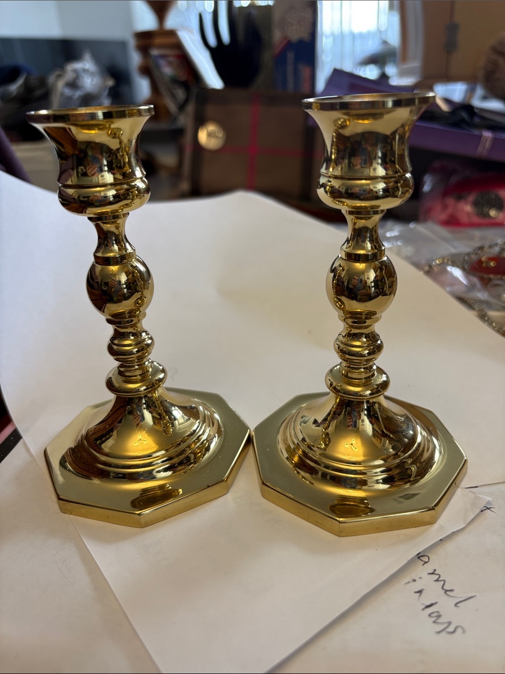 Baldwin Brass Octagon High Polish Brass Candlestick Holders